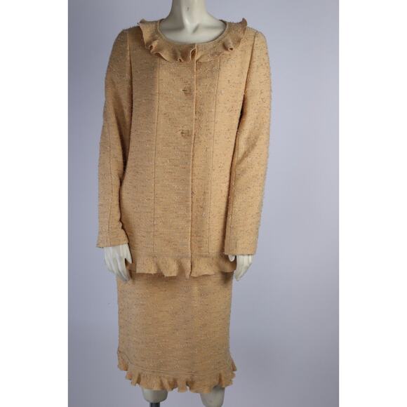 Vintage Chanel 99A Yellow Tweed 2 Piece Skirt Jacket Suit Set Classic Size 42 - Picture 3 of 12